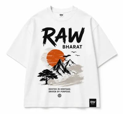Mens White Raw Bharat Tshirt